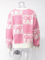 Load image into Gallery viewer, Sweet Bow Detail Pink Acrylic Knit Sweater Loose Fit N6G129