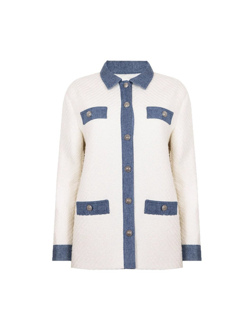 Tweed Contrast Lapel Four-Pocket Jacket Women N6G291