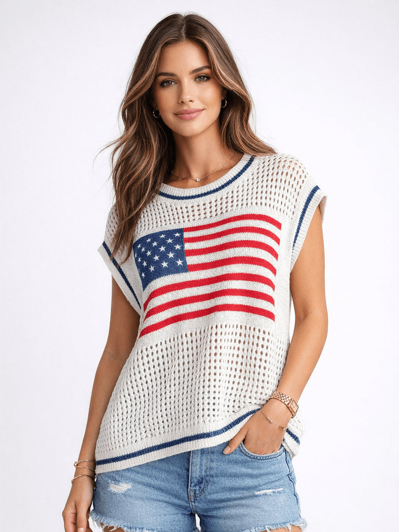 Flag Print Sleeveless Sweater Women N6C360