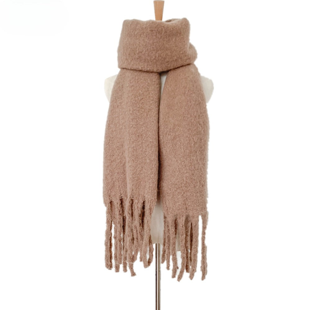 Womens Solid Color Boucle Chunky Fringe Scarf N6K251