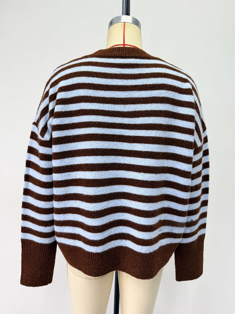 Casual Color Block Stripe Knit Pullover Women N6G187