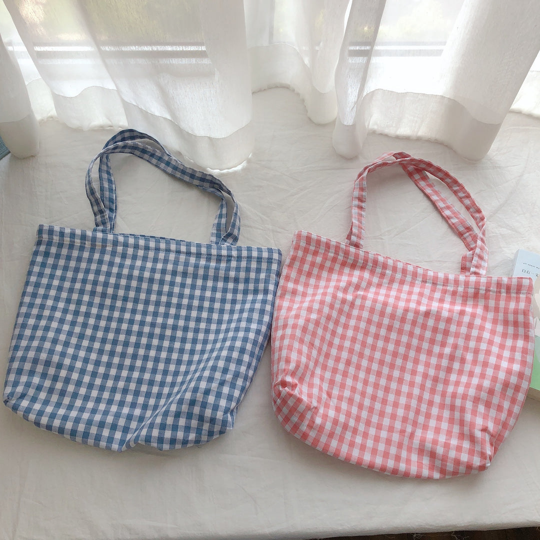 Grid Canvas Shoulder Bag Everyday Casual Tote N6F109