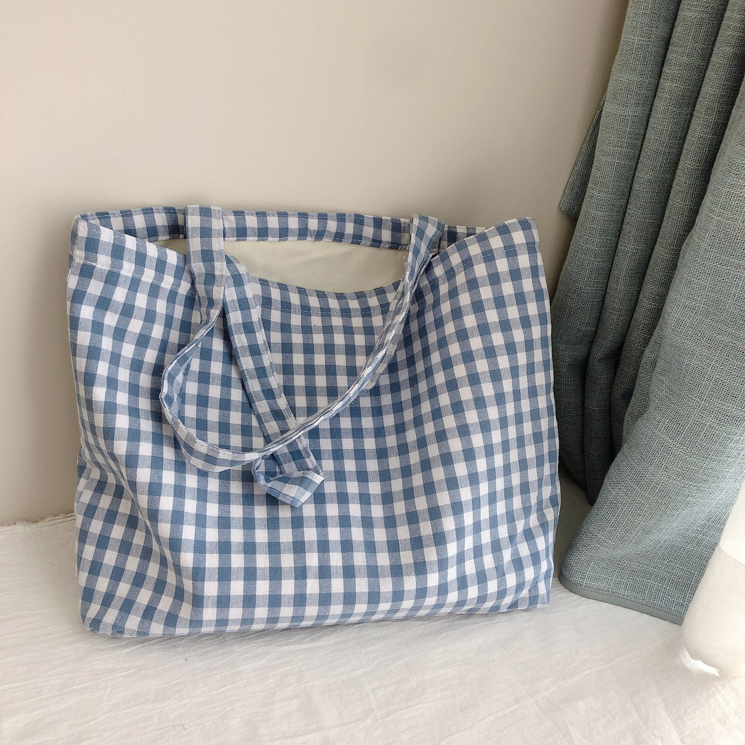 Grid Canvas Shoulder Bag Everyday Casual Tote N6F109