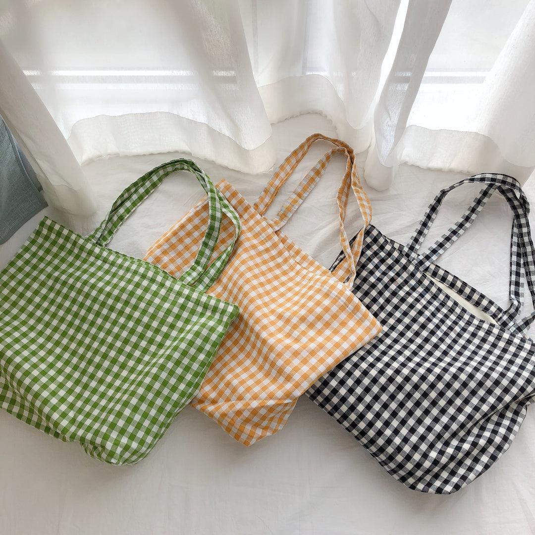 Grid Canvas Shoulder Bag Everyday Casual Tote N6F109