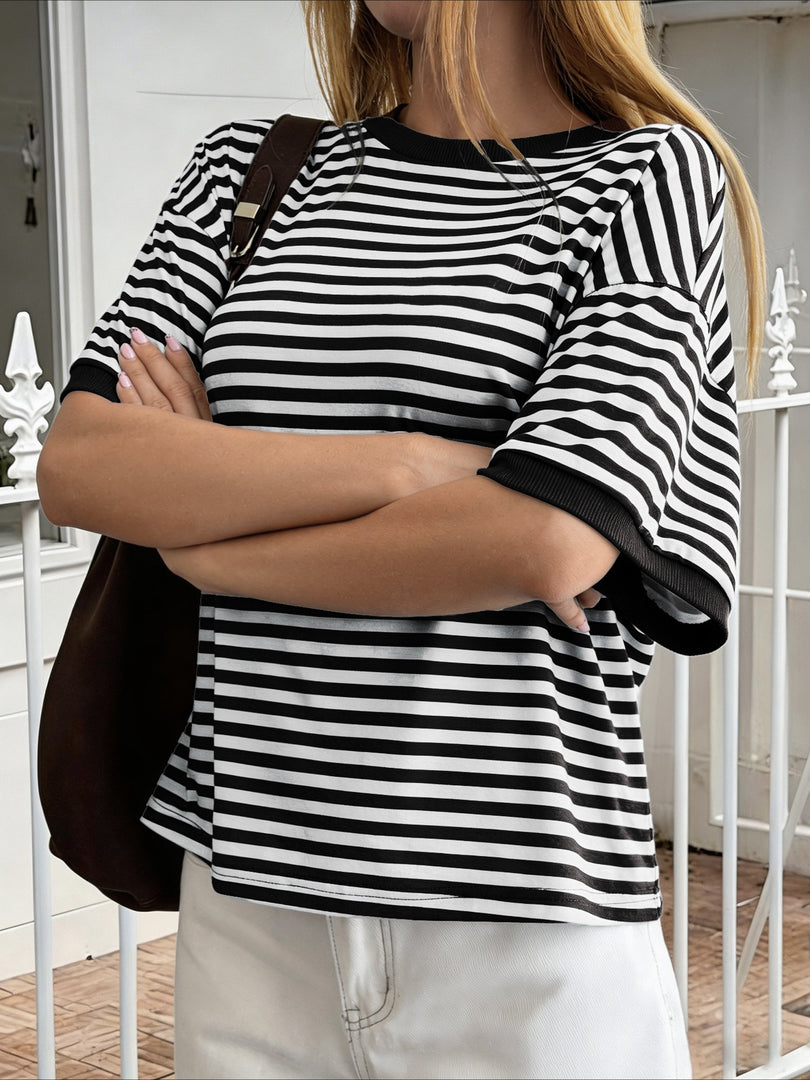 Vacation Stripe Short Sleeve T-shirt Women N6D131