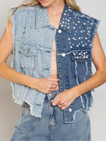 Load image into Gallery viewer, Bead Crop Sleeveless Jacket Ultra Heavy Blue N5Z946
