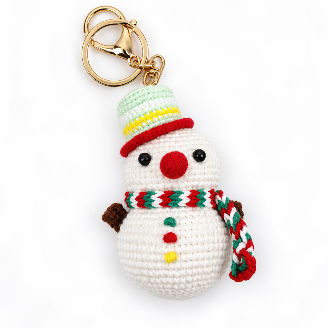 Hand Crocheted Christmas Snowman Bag Charm N6K298
