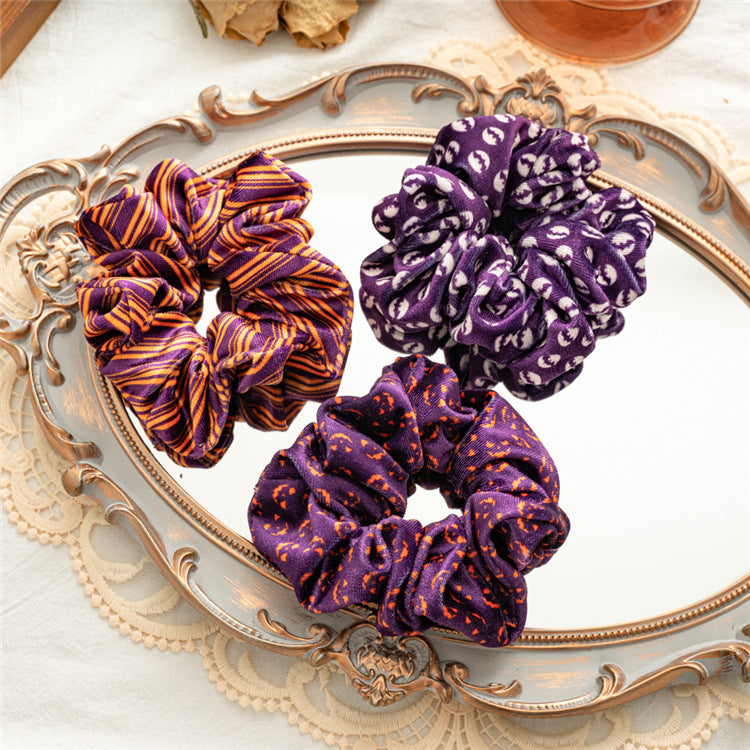 Velvet Scrunchie Spooky Pattern High Elasticity N6H202
