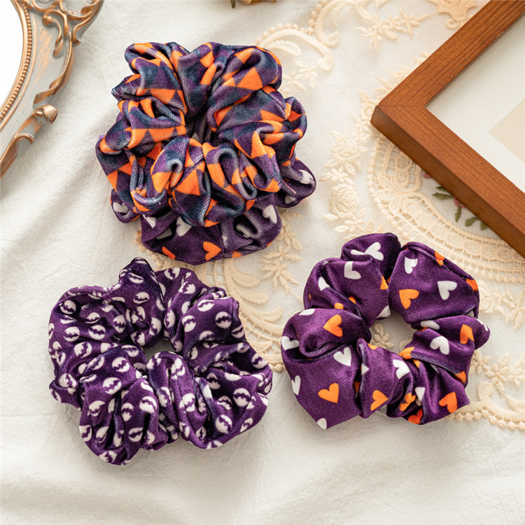 Velvet Scrunchie Spooky Pattern High Elasticity N6H202