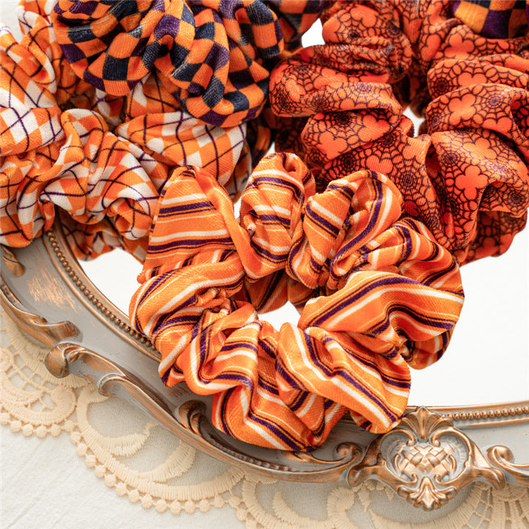 Velvet Scrunchie Spooky Pattern High Elasticity N6H202