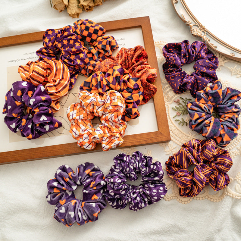Velvet Scrunchie Spooky Pattern High Elasticity N6H202