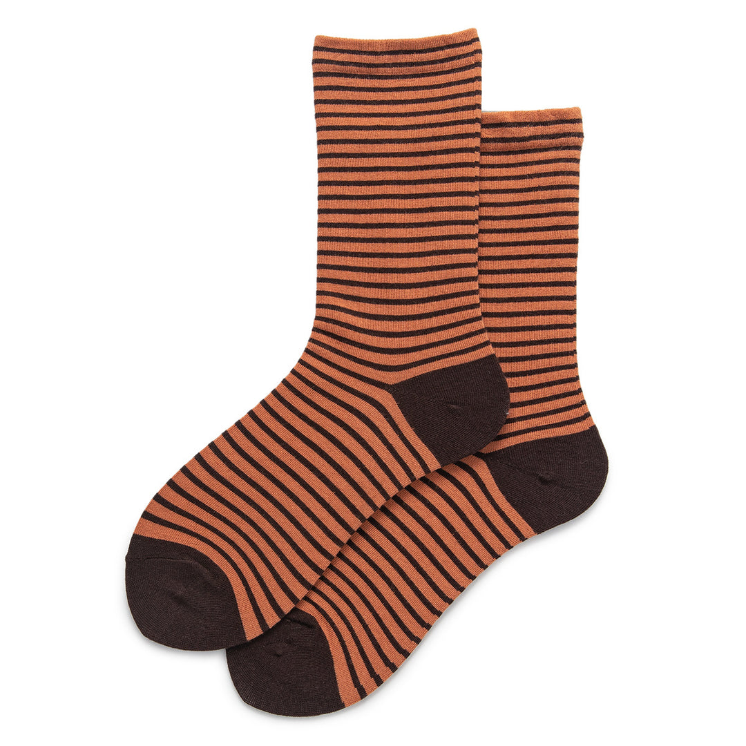 Solid Base Striped Cotton Mid-Calf Socks Women N6H011