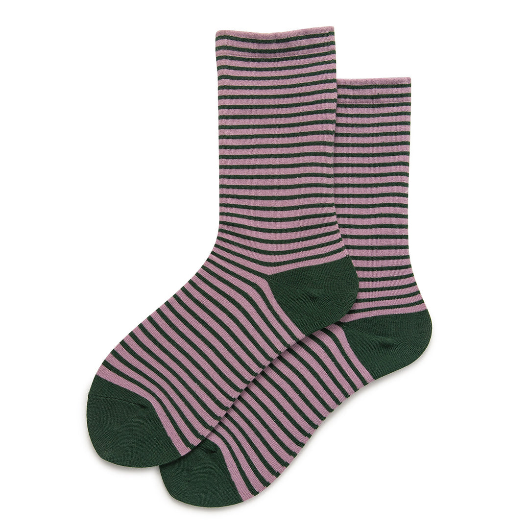Solid Base Striped Cotton Mid-Calf Socks Women N6H011