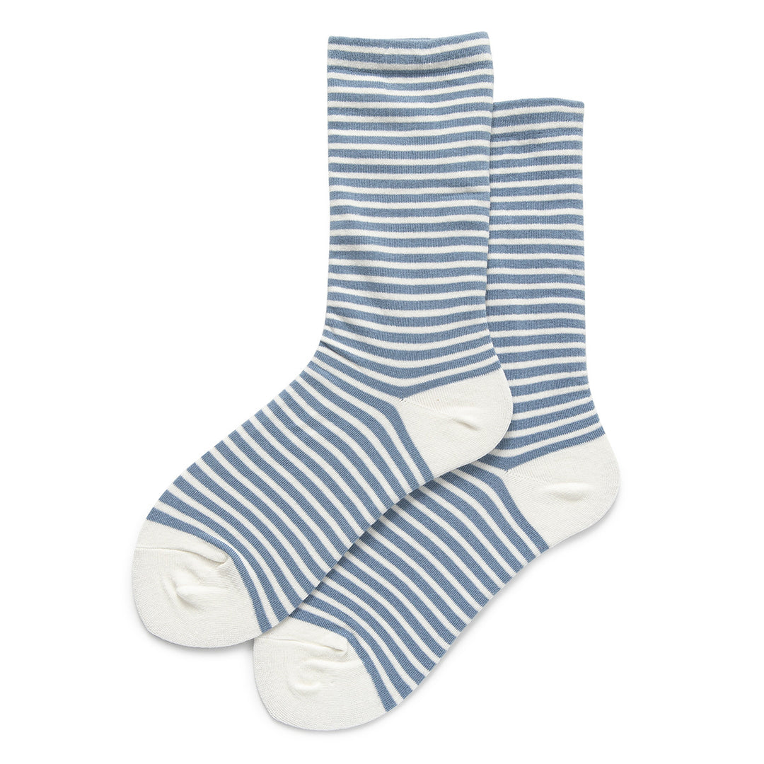 Solid Base Striped Cotton Mid-Calf Socks Women N6H011