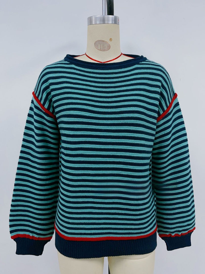 Striped Round Neck Oversized Knit Pullover Women N6G188