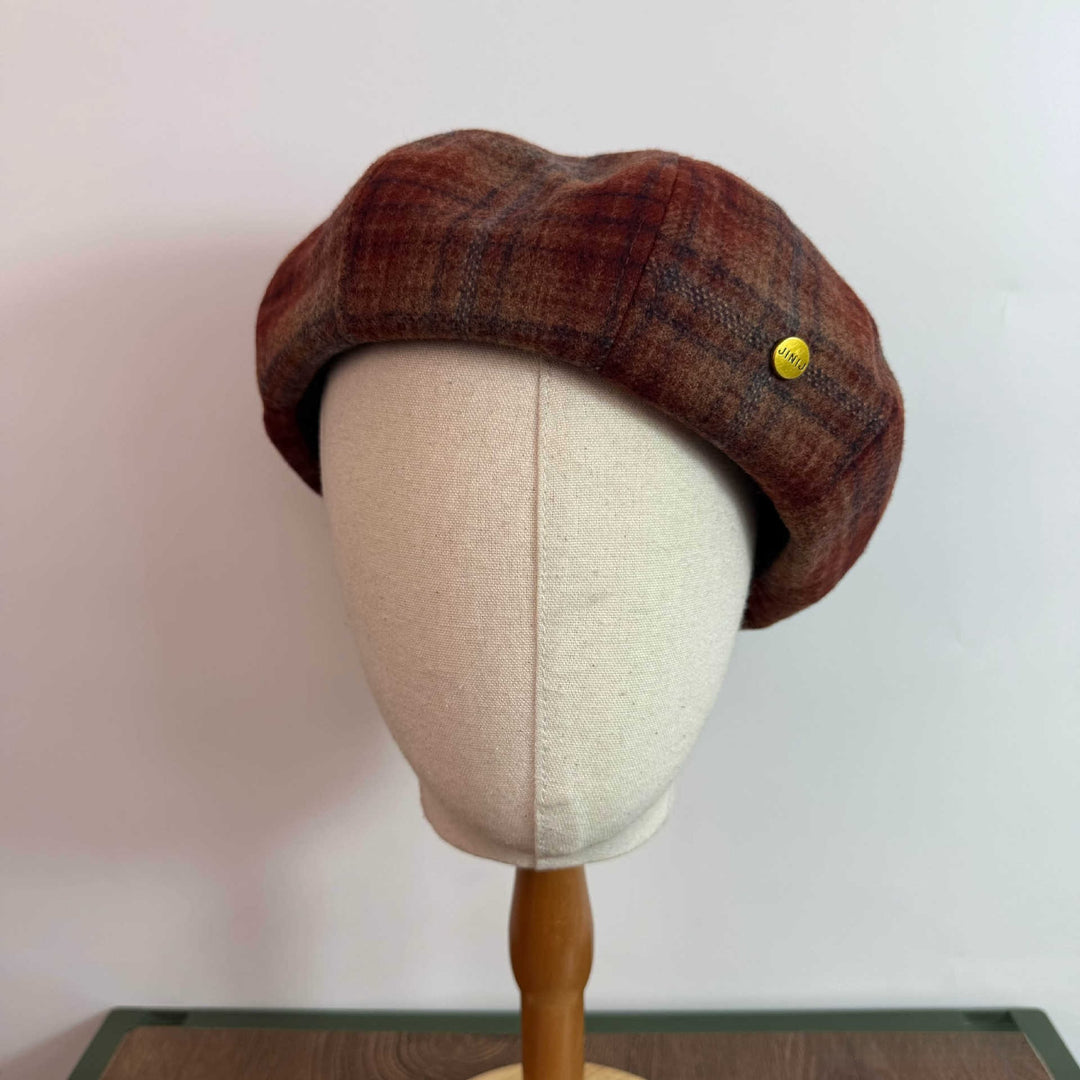 Vintage Beret Plaid Oversized Pumpkin Hat Women N6H232