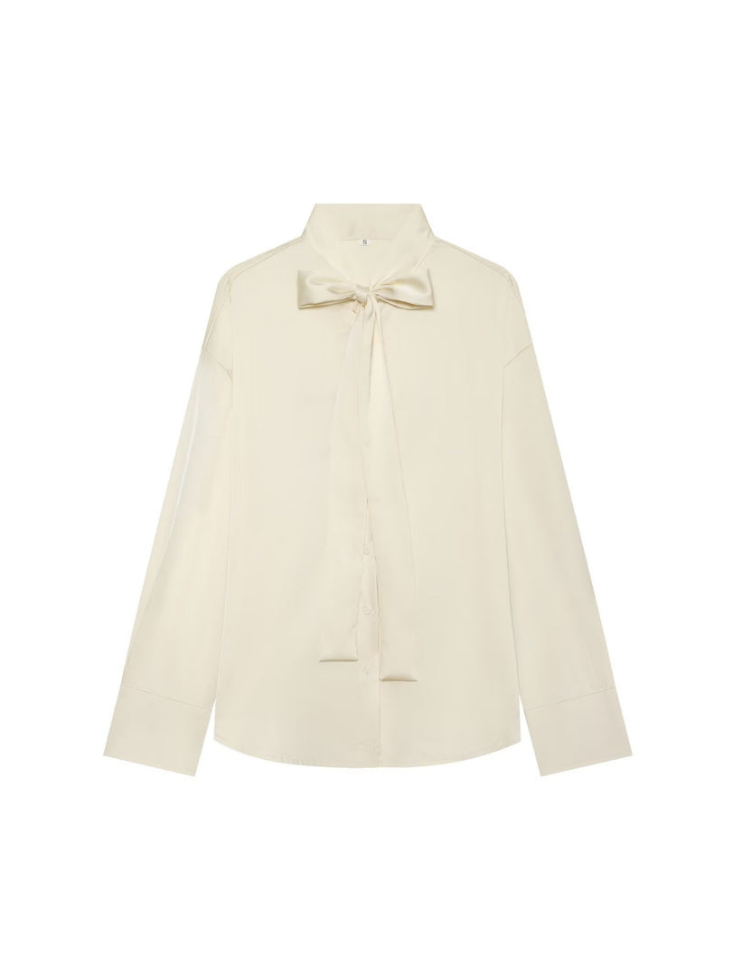 Bow Tie Scarf Loose Blouse Women Long Sleeve N6H124