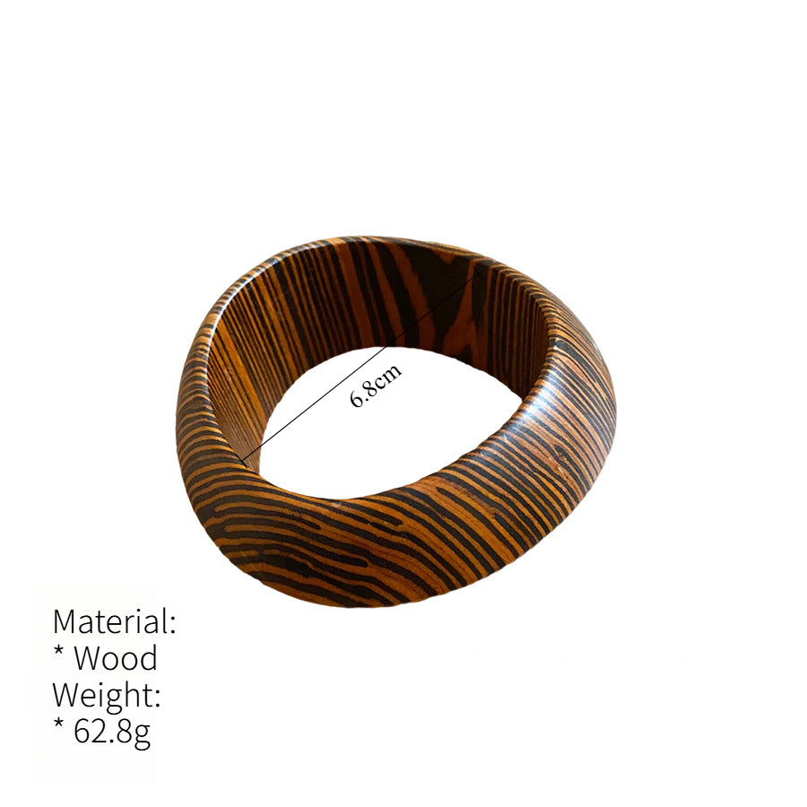 Wood Grain Circle Bangle Handcrafted Vintage Jewelry S5P032