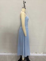 Load image into Gallery viewer, One Shoulder Bodycon Slit Midi Dress Women Blue N6D100