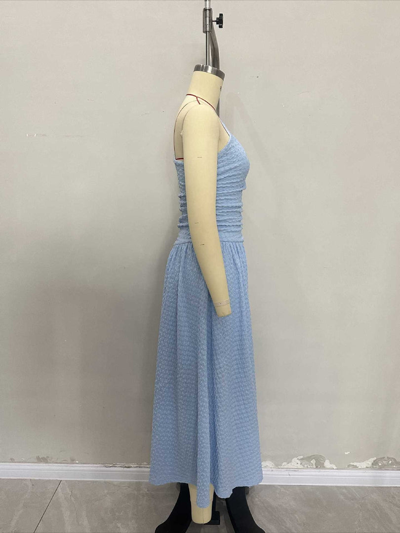 One Shoulder Bodycon Slit Midi Dress Women Blue N6D100