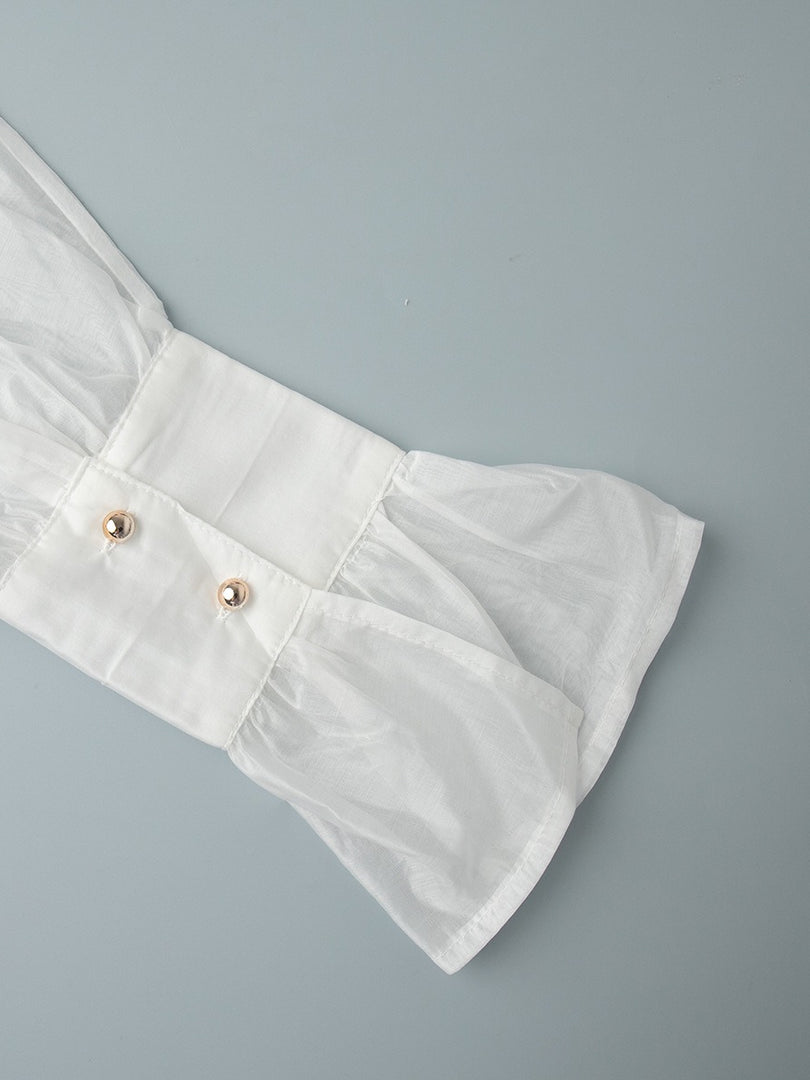 French Satin Flounce Sleeve Lightweight Blouse Women N6D037