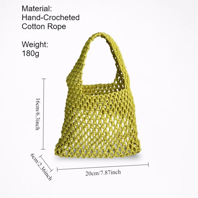 Crochet Cotton Rope Wristlet Beach Bag Inner Pocket N6E123