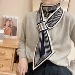 Load image into Gallery viewer, Houndstooth Knit Narrow Scarf with Small Ears N6H307