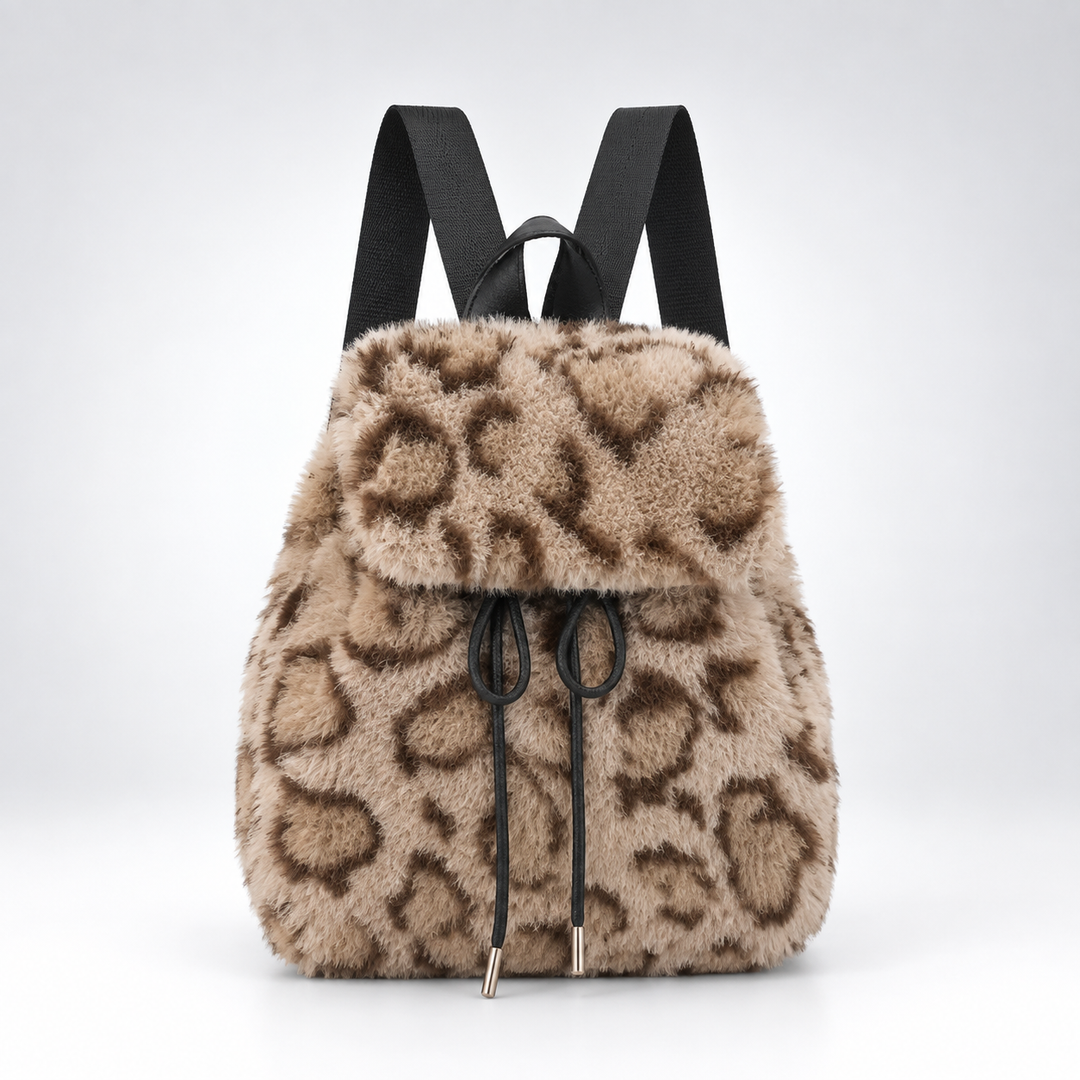 Women's Plush Leopard Print Backpack N6J184