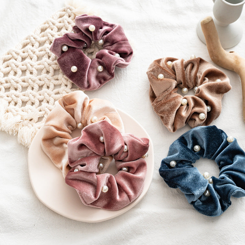 Velvet Pearl Big Scrunchie Women High Elasticity N6H193