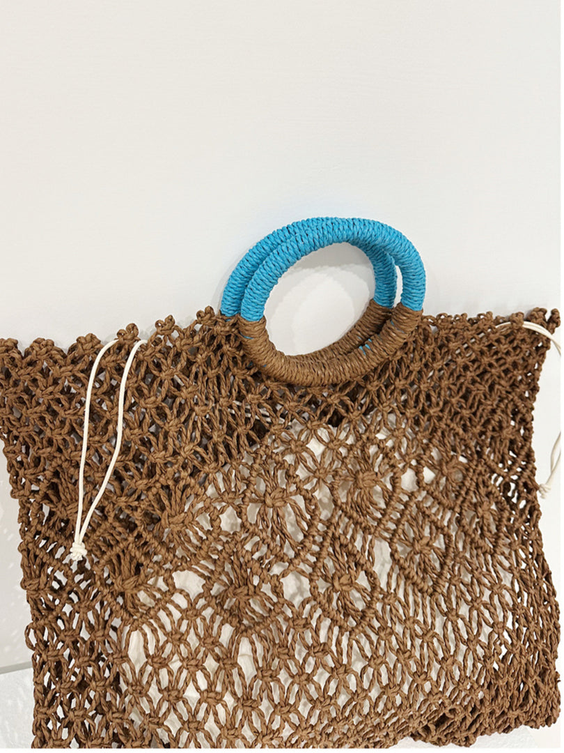 Openwork Paper Fiber Beach Tote Dark Brown  S5P275