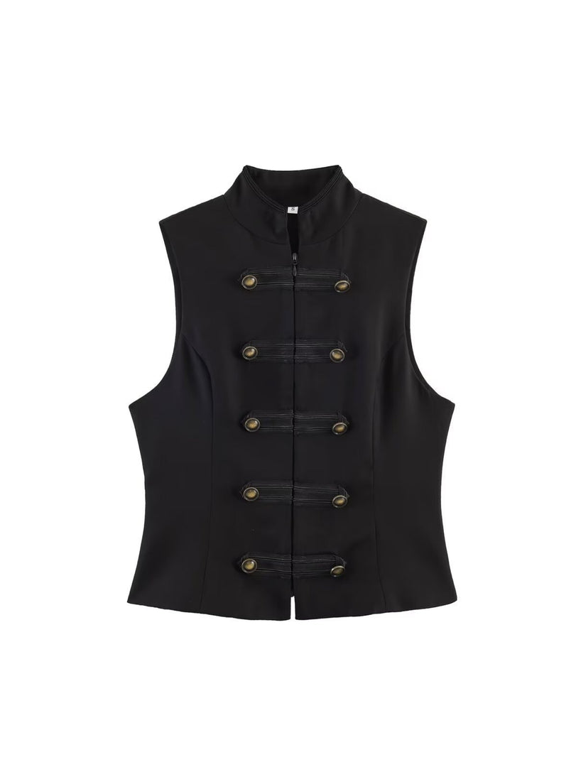 Sleeveless Stand Collar Knot Front Vest Women N6F006