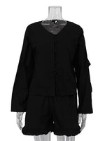 Load image into Gallery viewer, Long Sleeve Ruffle Sleeve Shirt High Waist Shorts Set N6D108