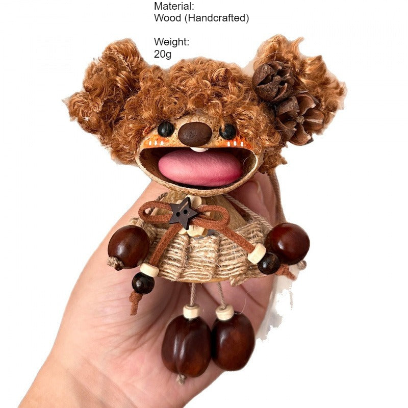 Cute Bean Pod Doll Bag Charm Keychain Handmade Wood N6F290