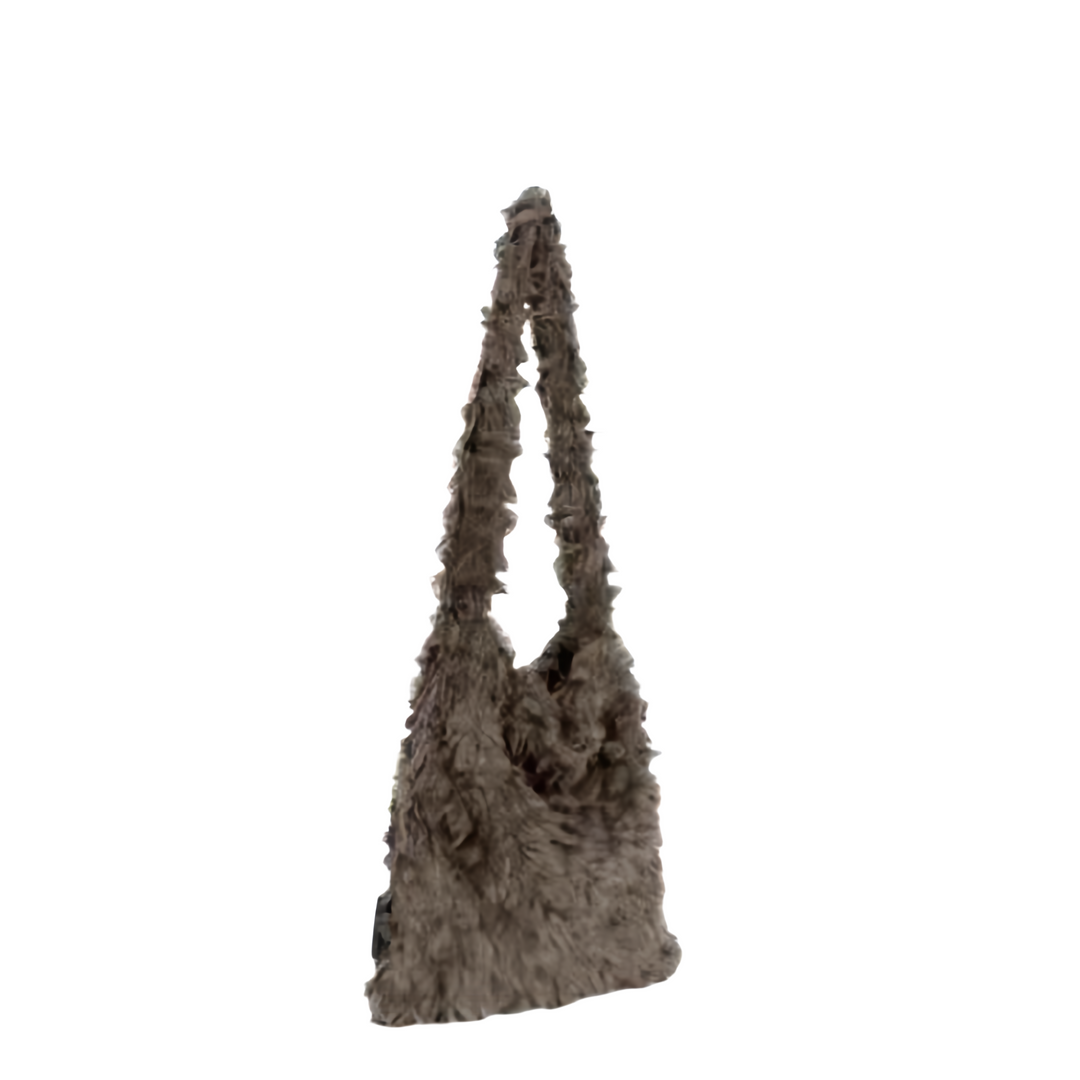 Fur Like Shoulder Bag Grey Brown S5P276