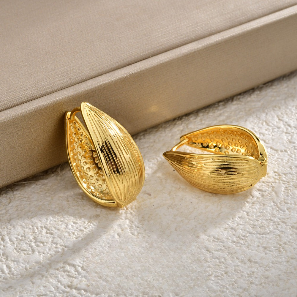 Teardrop Cuff Earrings Double Sided Texture Women N6C064
