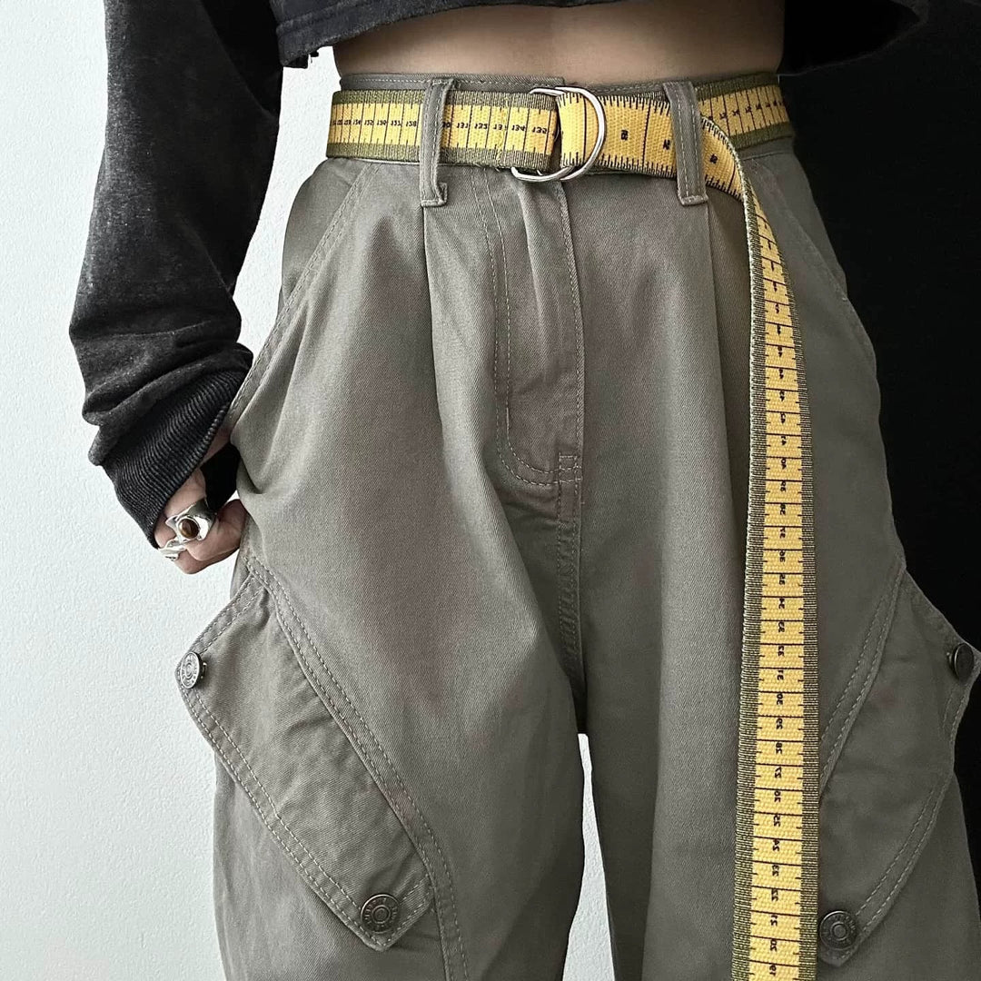Unisex Yellow Tape Measure Canvas Belt N6J133
