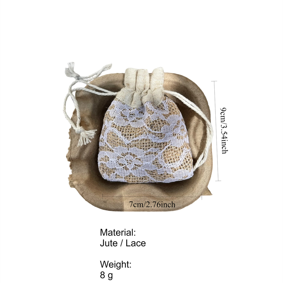 Jute Lace Drawstring Pouch Sachet Jewelry Bag Apricot N6G133