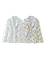 Load image into Gallery viewer, Floral Print Lapel Belted Blazer Women N6D029