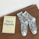 Load image into Gallery viewer, Botanical Print Cotton Mid Calf Socks  M5A070
