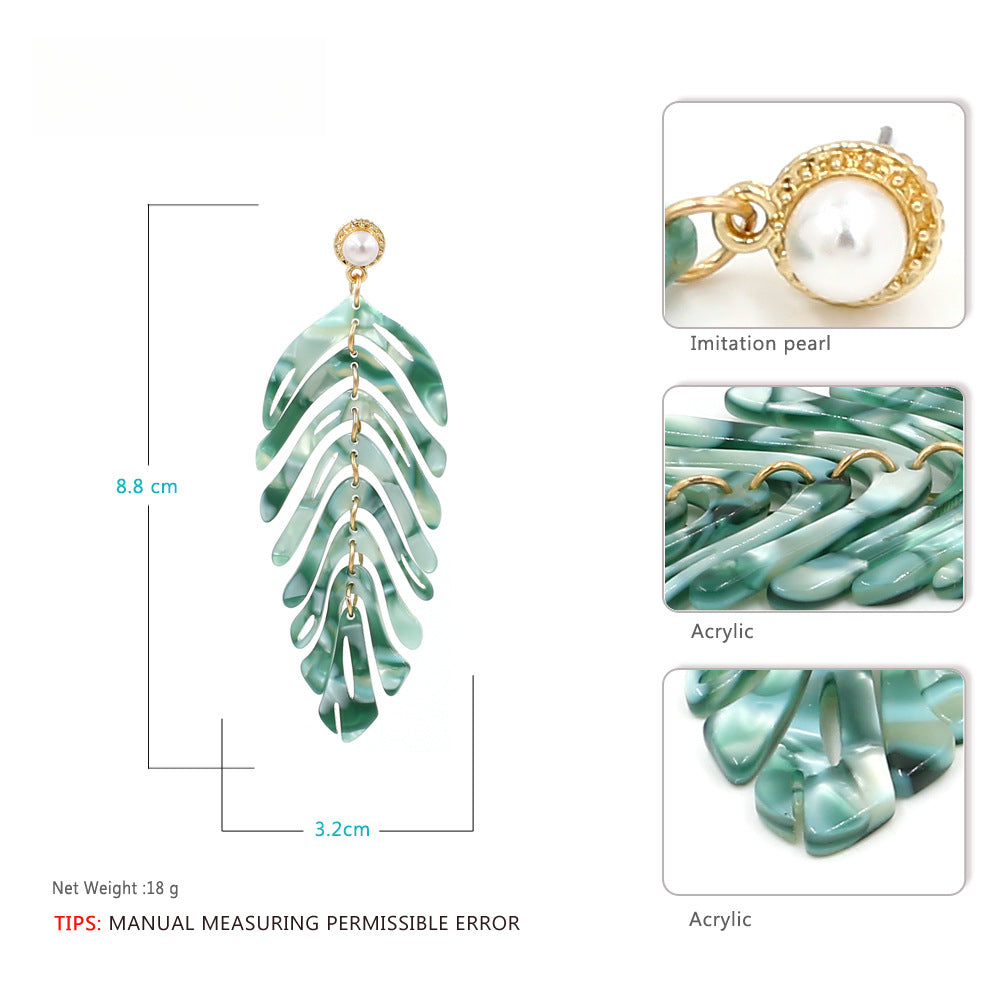 Acrylic Leaf Drop Earrings Fringed Organic Motif S5P171