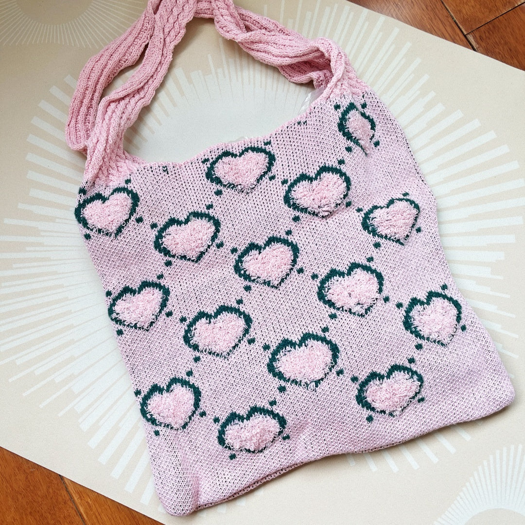 Women's Woven Stripe Knit Tote Shoulder Bag N6J168