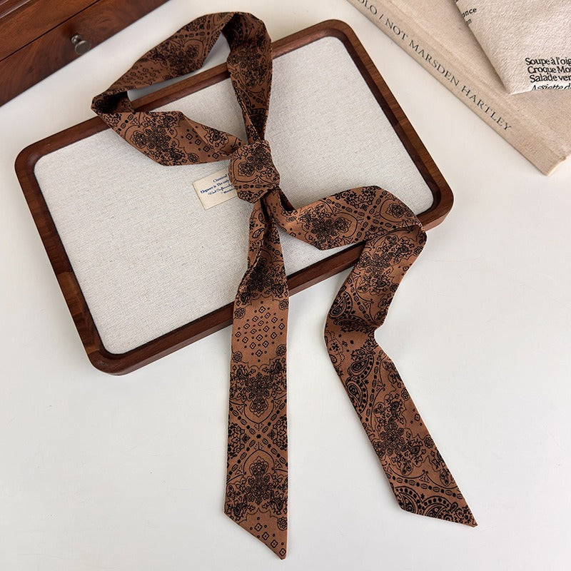 Vintage Paisley Long Narrow Scarf Necktie Women N6G236