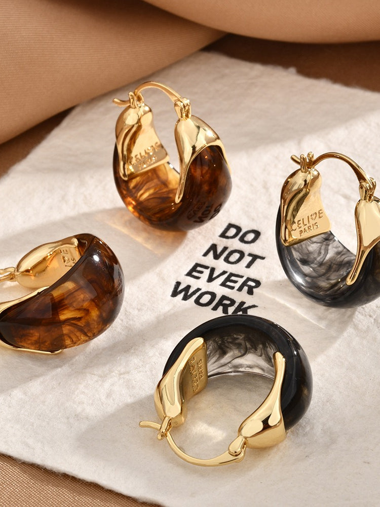 Retro Brown Resin U-Shape Cuff Earrings Women N6C065