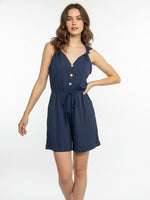Load image into Gallery viewer, Sleeveless V Neck Textured Tie-Waist Jumpsuit Shorts N6C259