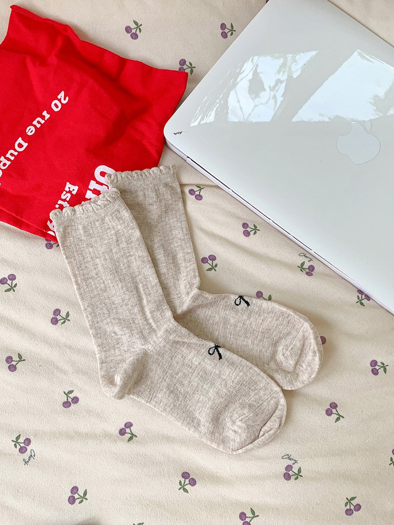 Bow Ruffle Mid Calf Socks Women N6C175
