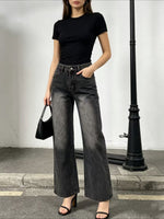 Load image into Gallery viewer, Relaxed Wide Leg Straight Fit Denim Jeans Women N6D162