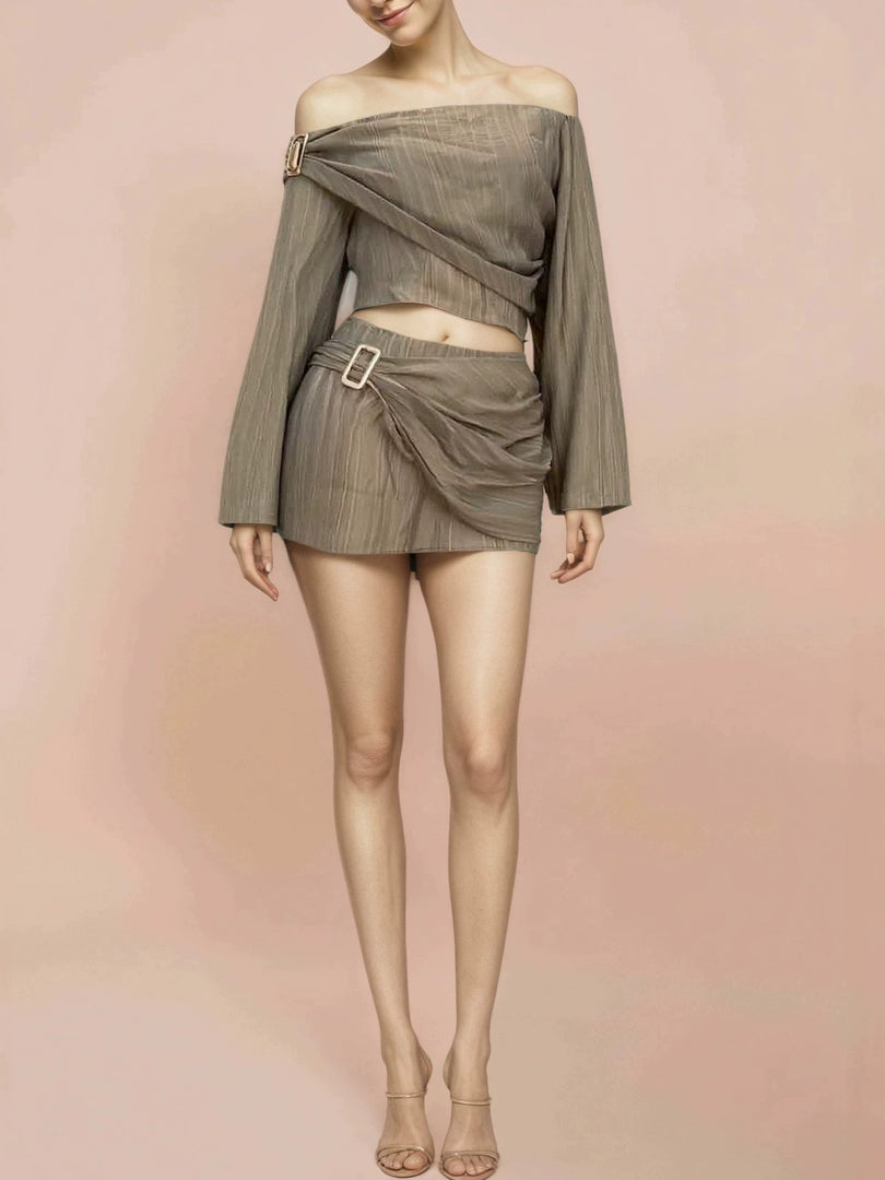 Sexy Off-Shoulder Cross Top and Skirt Set Women N6D141