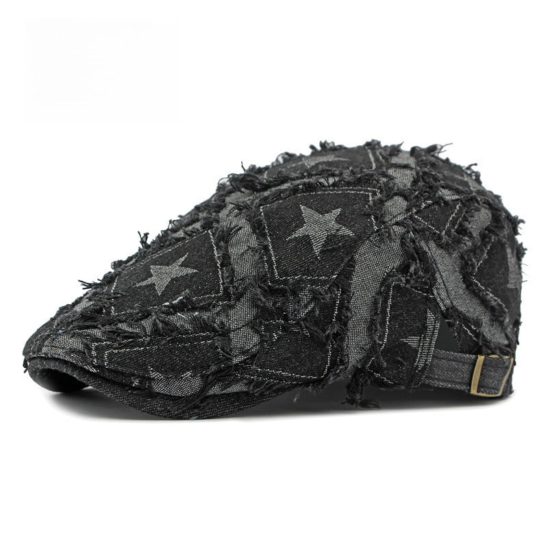 Distressed Denim Adjustable Beret  M5A269