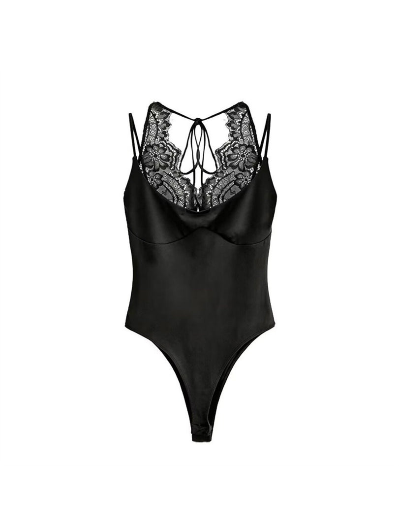 Lace Panel Halter Neck Bodysuit N6F190