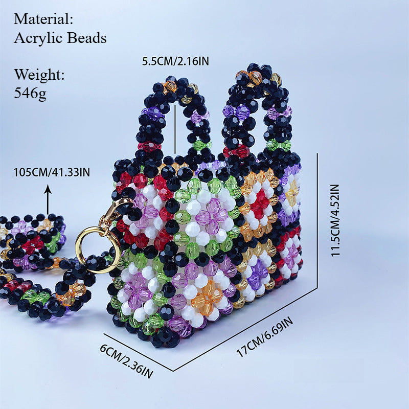 Hand Beaded Acrylic Grid Tote Open Top Construction S5P406